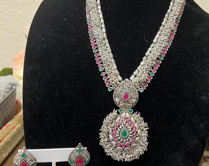 Gorgeous German Silver  long necklace with Jumka ear rings.