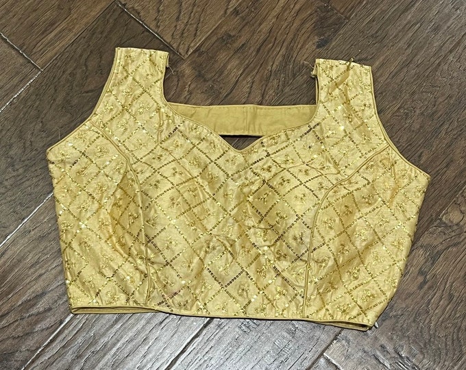 Gold Color Embroidery Readymade Saree blouse 34-42 inches