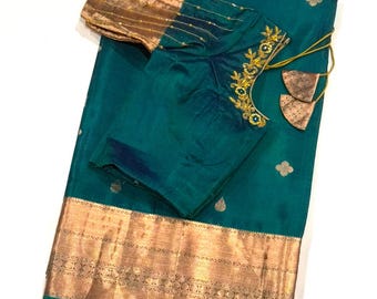 Pure Silk Handloom Saree | Silkmark Certified | Handwork Maggam Blouse (Size 34-44)