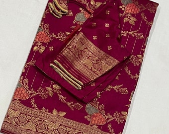 Beautiful combination Benarus  Georgette Saree with Blouse 34-44 inches.