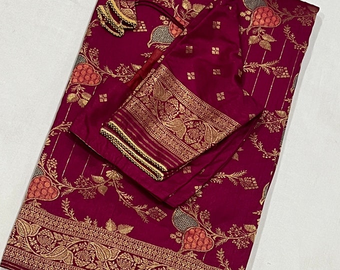 Beautiful combination Benarus  Georgette Saree with Blouse 34-44 inches.