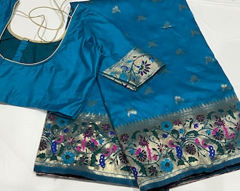 Paithani Silk Saree with Stitched Blouse: Size 34-42