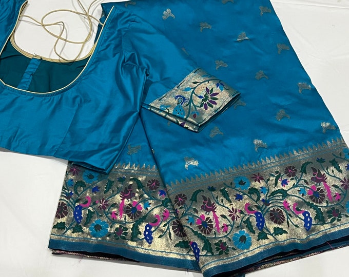 Beautiful combination Paithani Silk saree with stitched blouse