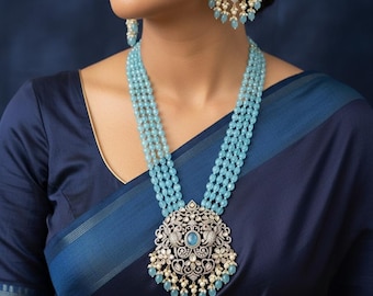 Victorian Long Mala: Blue Beaded Chandra Haram