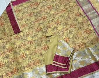 Cotton Blend Saree with Readymade Blouse (Size 36-42)