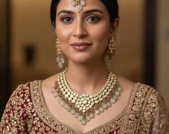Grand Kundan Necklace with Earrings and Tikka