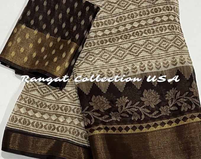 Beautiful Cotton Silk  Saree with unstitched Contrast blouse