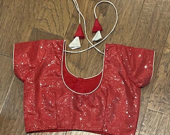 Maroon Red  Sequence Saree Blouse Size 32-36