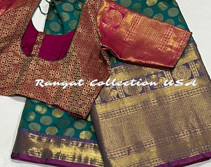 Gorgeous Combination Handloom Banaras Silk Saree with Blouse 34-42 size adjustable