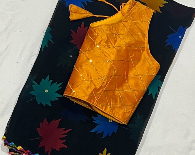 Beautiful Combination High Quality Floral Georgette saree with blouse