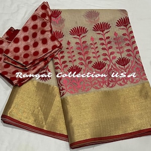 Handloom Floral Embroidery Silk saree with blouse