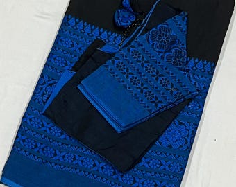 Elegant Handloom Khadi Cotton Saree with Adjustable Stitched Blouse (Sizes 34-42) - Ships from Texas