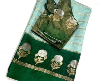 Soft Banarasi Weaving Silk Saree with Ready-to-Wear Blouse (Size 34-44 Inches)