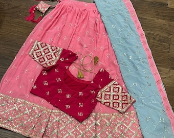 Pink Embroidered Georgette Lehenga Blouse (Size 32-42 inches)
