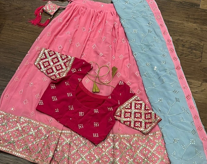 Gorgeous Pink  Embroidery Georgette Lehenga And Blouse size 32-42 inches