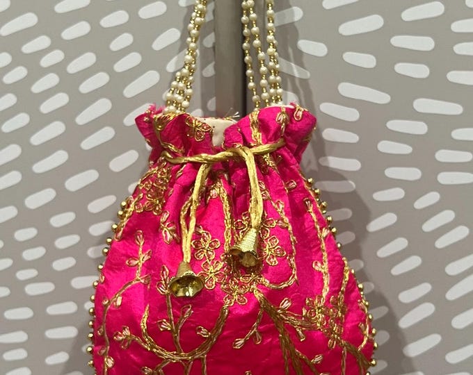 Indian Handmade Women's Embroidered Clutch Purse Potli Bag Pouch Drawstring Bag Wedding Favor Return Gift For Guests Free Ship
