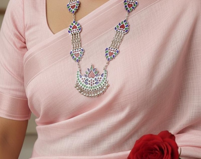 German Silver Multicolor Necklace: Adjustable Thread