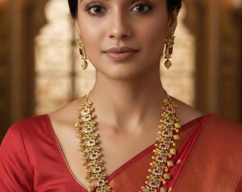 Ahaana Antique Long Necklace Set with Earrings