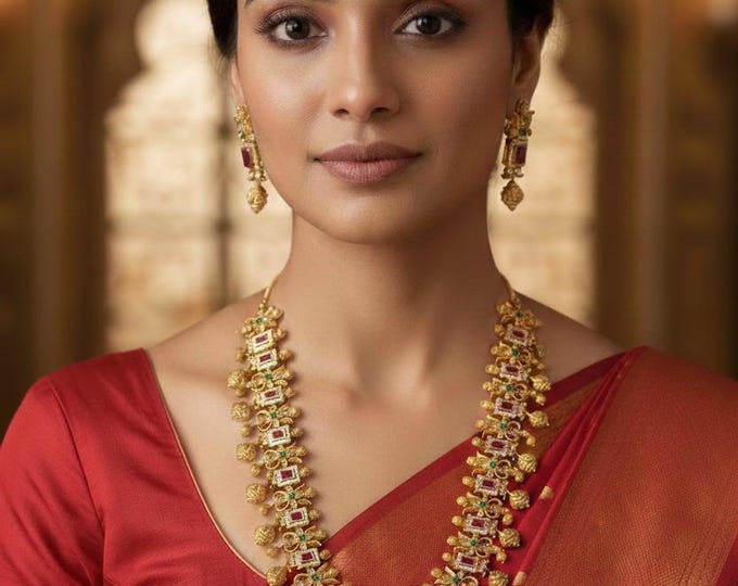 Ahaana Antique Long Necklace Set with Earrings