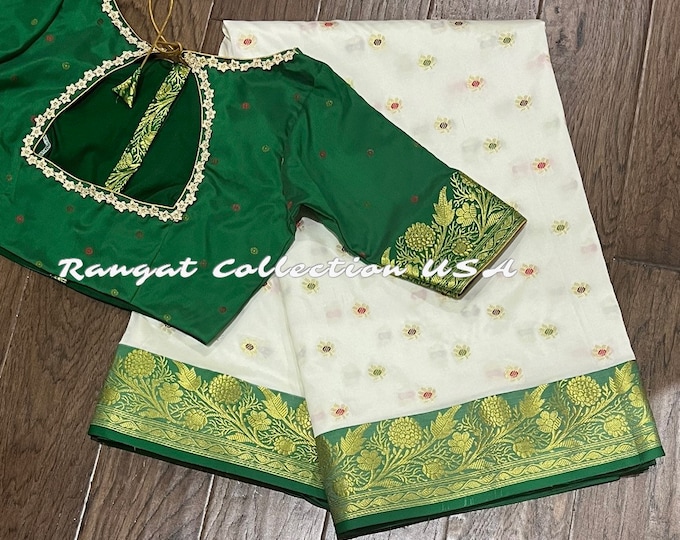 Soft Silk Benarus Saree with Blouse Size 34-44 inches