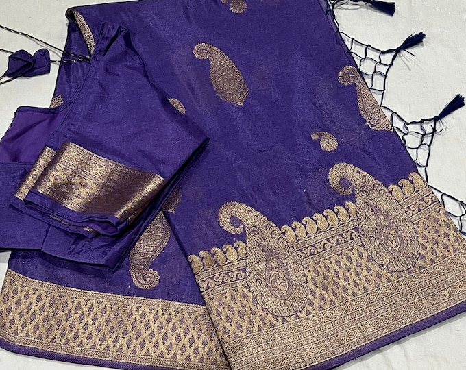 Beautiful combination  Benarus Georgette Silk saree with stitched blouse 34-42 inches