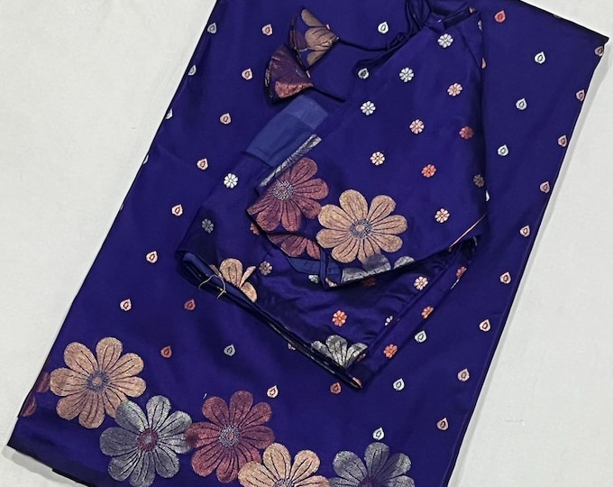 Handloom Floral Zari Weaving Silk Saree with Stitched Blouse