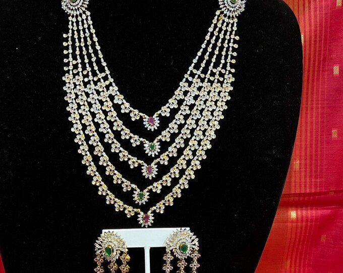 Beautiful AD layered grand looking mala  with earrings