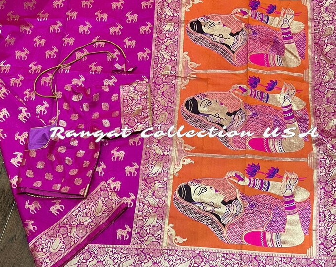 Beautiful Combination Semi Silk Weaving saree with blouse