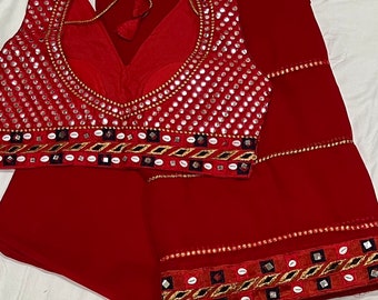 Red embroidery Georgette Saree with blouse