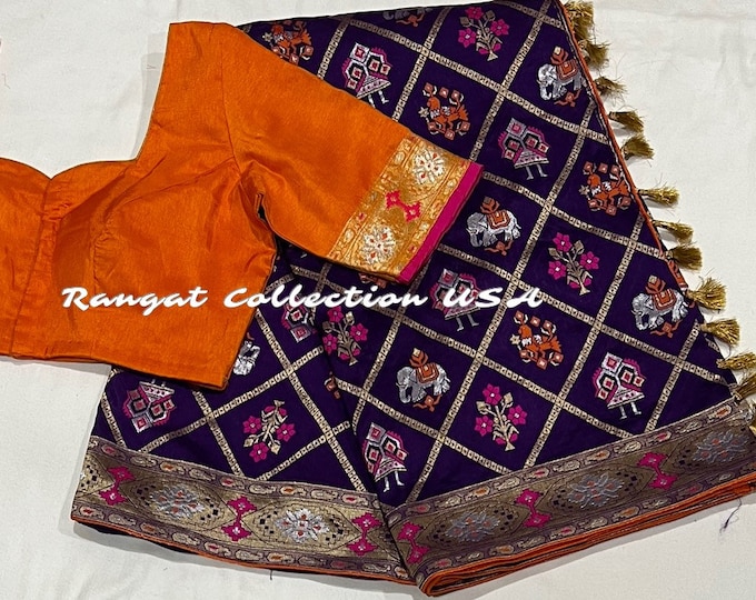 Beautiful combination Pure Aladdin Georgette Silk saree with stitched blouse
