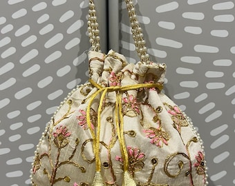 Indian Handmade Women's Embroidered Clutch Purse Potli Bag Pouch Drawstring Bag Wedding Favor Return Gift For Guests Free Ship