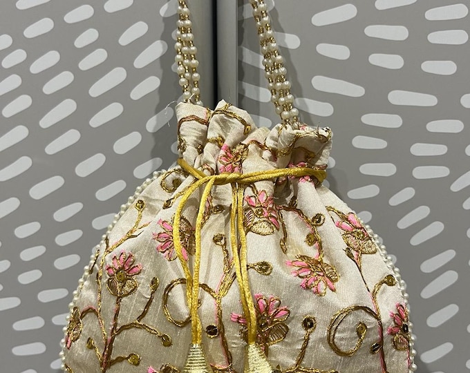 Indian Handmade Women's Embroidered Clutch Purse Potli Bag Pouch Drawstring Bag Wedding Favor Return Gift For Guests Free Ship