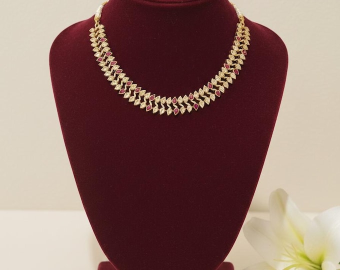 Ruby & Gold Polki Stone Choker with Jumka