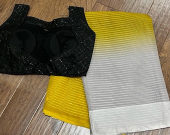 White Sequence Embroidery Georgette Saree with blouse