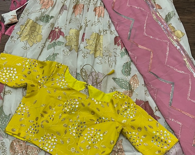 Gorgeous White and Pink  Combination Embroidery Georgette Lehenga And Blouse size 32-42 inches