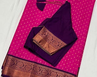 Handloom Kanchivaram Silk Saree: Stitched Blouse (34-44 inches)