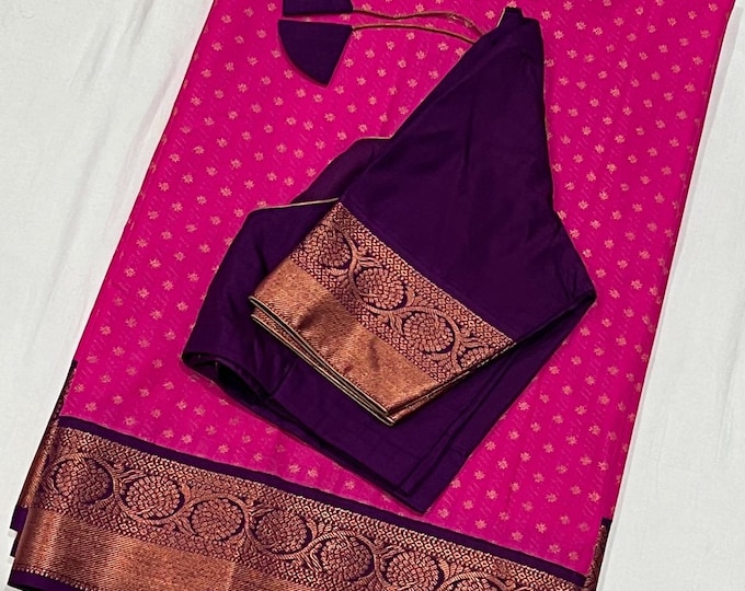Handloom Kanchi Silk saree with stitched blouse 34-44 inches. All orders ships from Texas, USA!!!!
