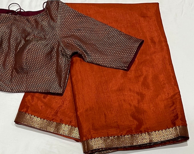 Brick Red Silk Saree with Brocade Blouse