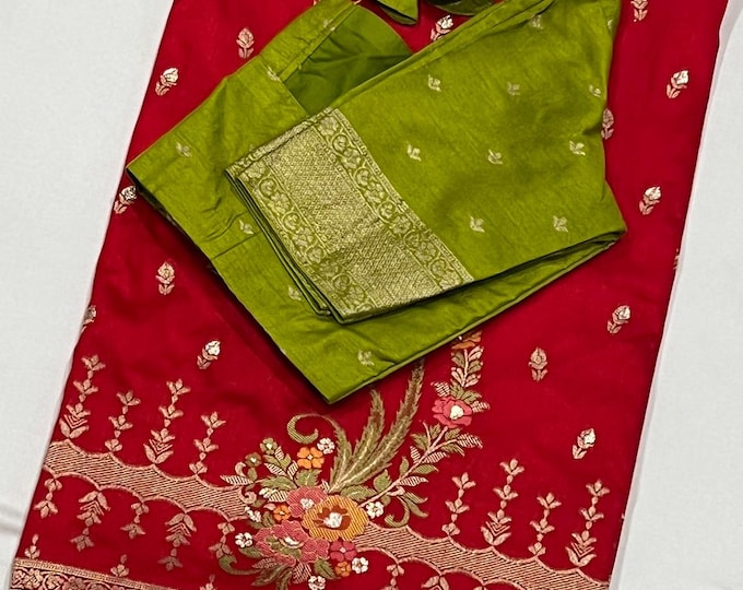 Stunning  Benarasi Georgette Saree with Contrast Green Blouse (34-44 inches)