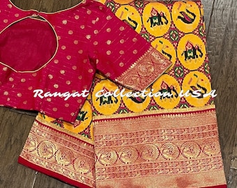 Pure Silk Patan Patola  Kanchivaram Style Saree with stitched blouse 34-42 - Silkmark Certified