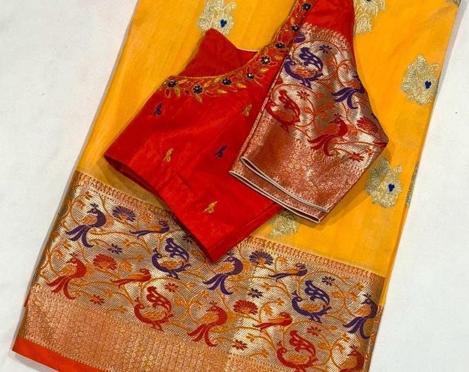 Venkatagiri Silk Handloom Saree | Silkmark Certified | Handwork Maggam Blouse (Size 34-44)
