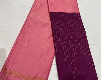 Handloom Silk with unstitched attached running plain silk blouse