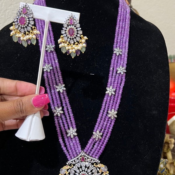 Premium high quality grand looking Victorian  long mala with and with purple Color beads/ Chandra Haram