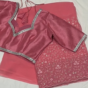 Beutiful combination Embroidery Georgette saree with blouse 34-42