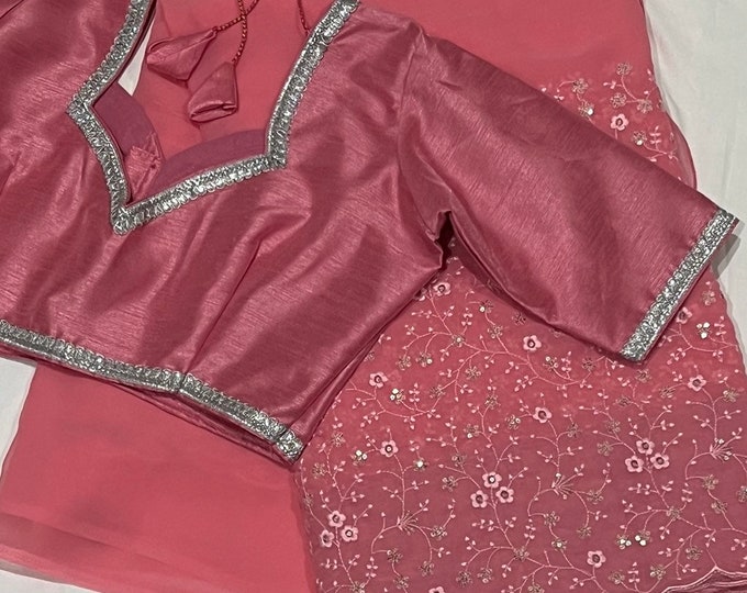 Beutiful combination Embroidery Georgette saree with blouse 34-42