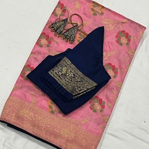 Beautiful combination Benarus Silk Saree with Blouse 34-42 size
