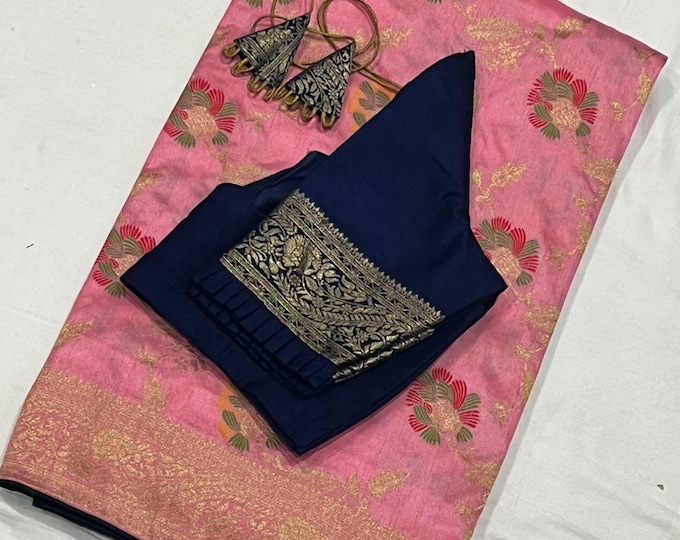Beautiful combination Benarus Silk Saree with Blouse 34-42 size