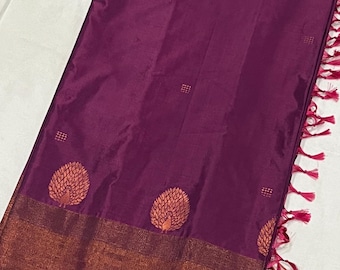 Handloom light weight silk saree with unstitched running  blouse