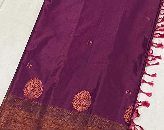 Handloom light weight silk saree with unstitched running  blouse
