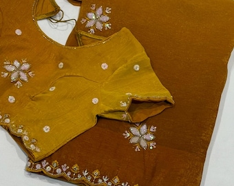 Embroidered Georgette Saree: Floral Blouse, Sequin & Beadwork (Size 34-42 Adjustable)